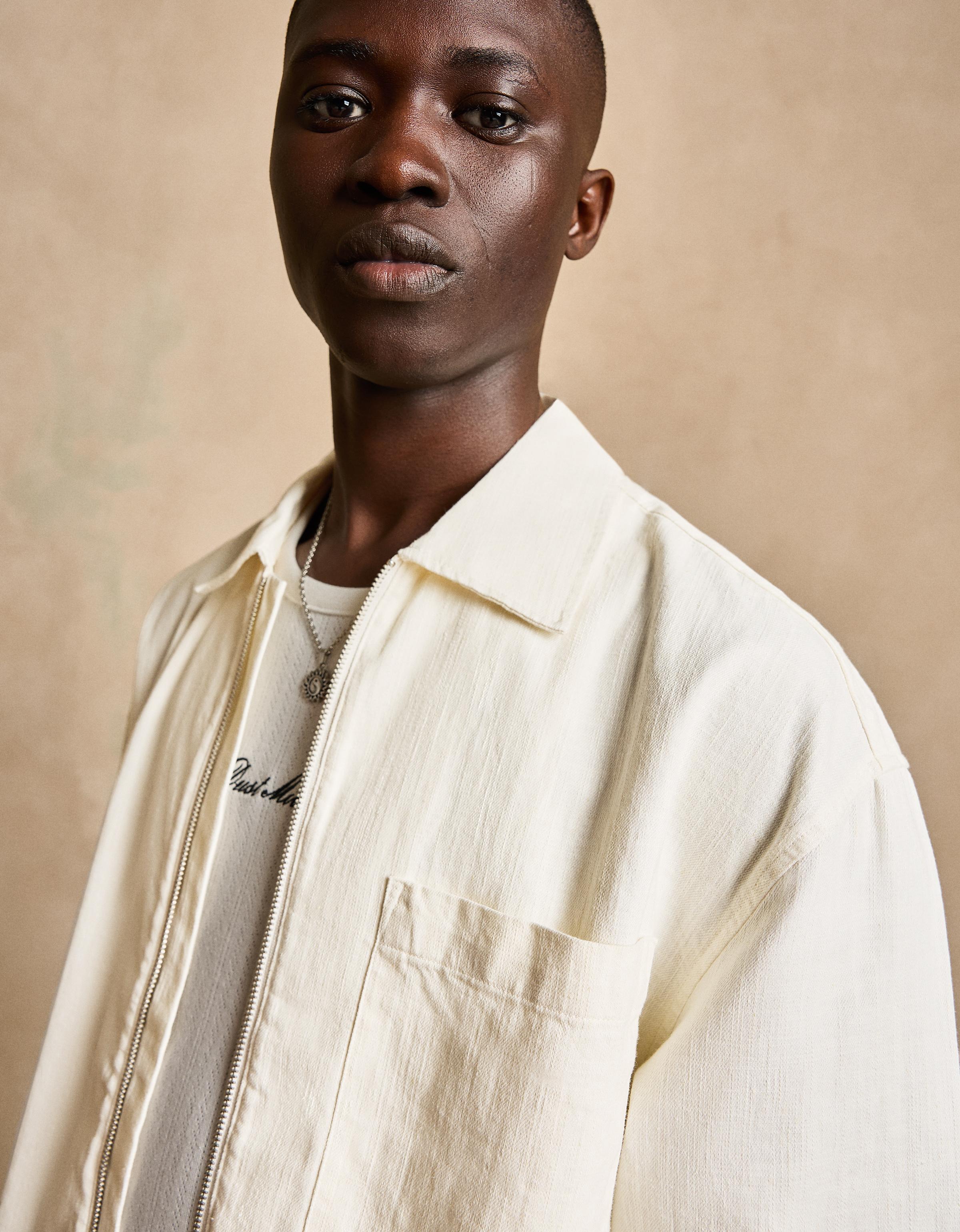 Zip-up overshirt with linen — White