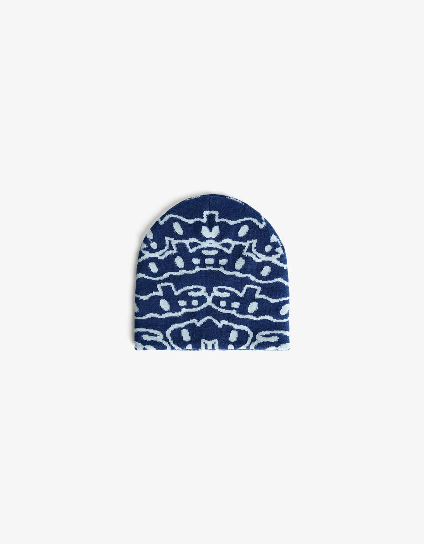 Printed beanie-Blue