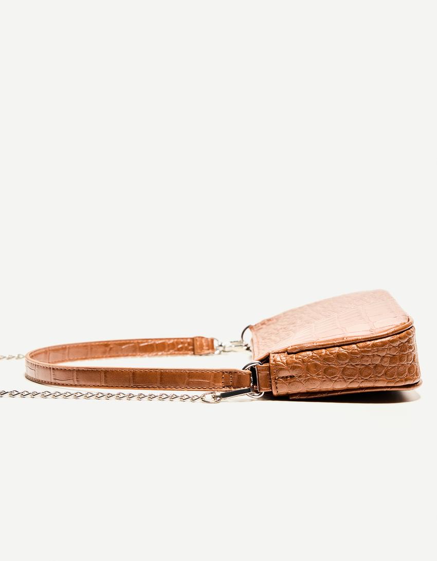 Burgundy leather effect mini bag-Camel-3