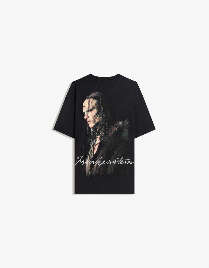 Oversize-T-Shirt mit Frankenstein-Print und kurzen Ärmeln-Schwarz