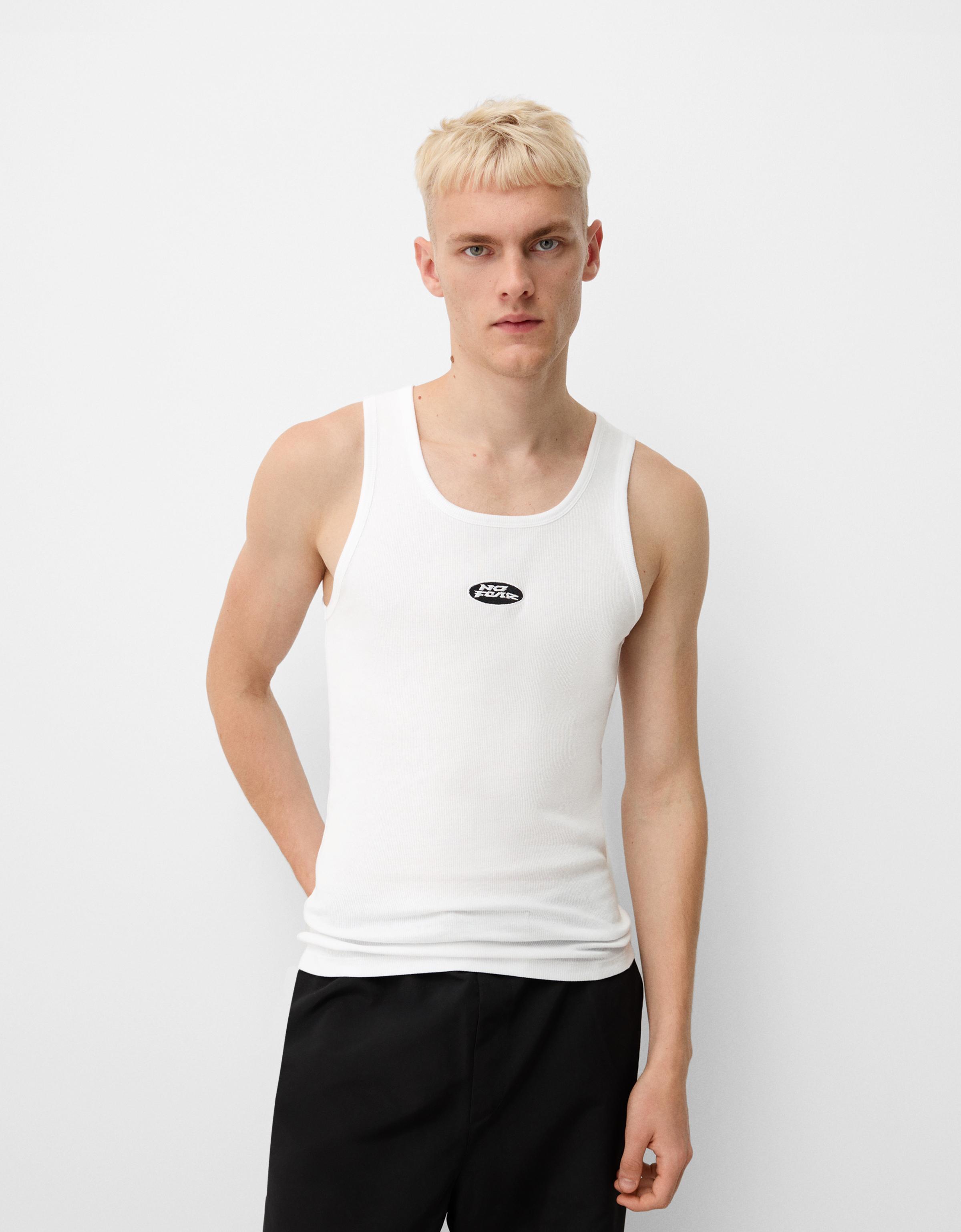 Bershka T-Shirt Bershka X No Fear Mit Trägern Herren S Weiss