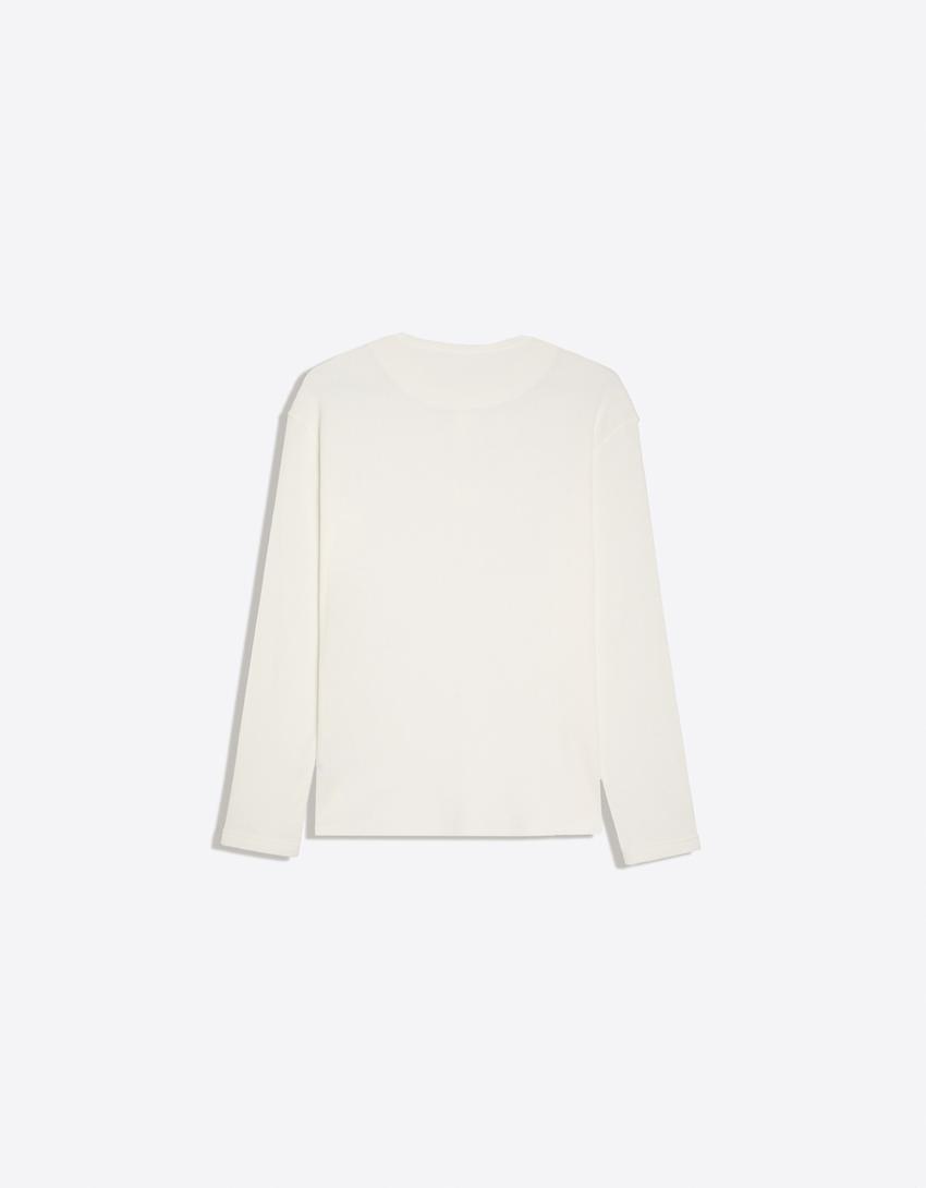 Slim fit long sleeve henley T-shirt-White