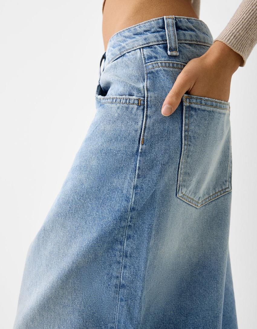 Baggy denim Bermuda shorts-Light blue-6