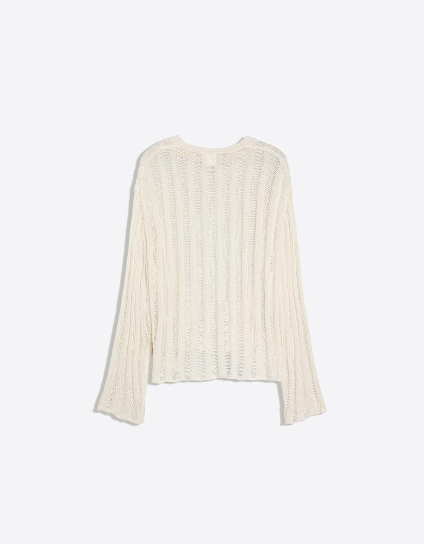 Pull en maille ajourée-Blanc cassé