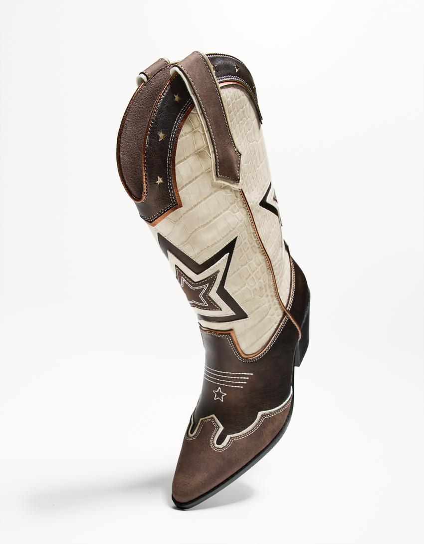 Bottines cowboy à talon et broderies-Multicouleur