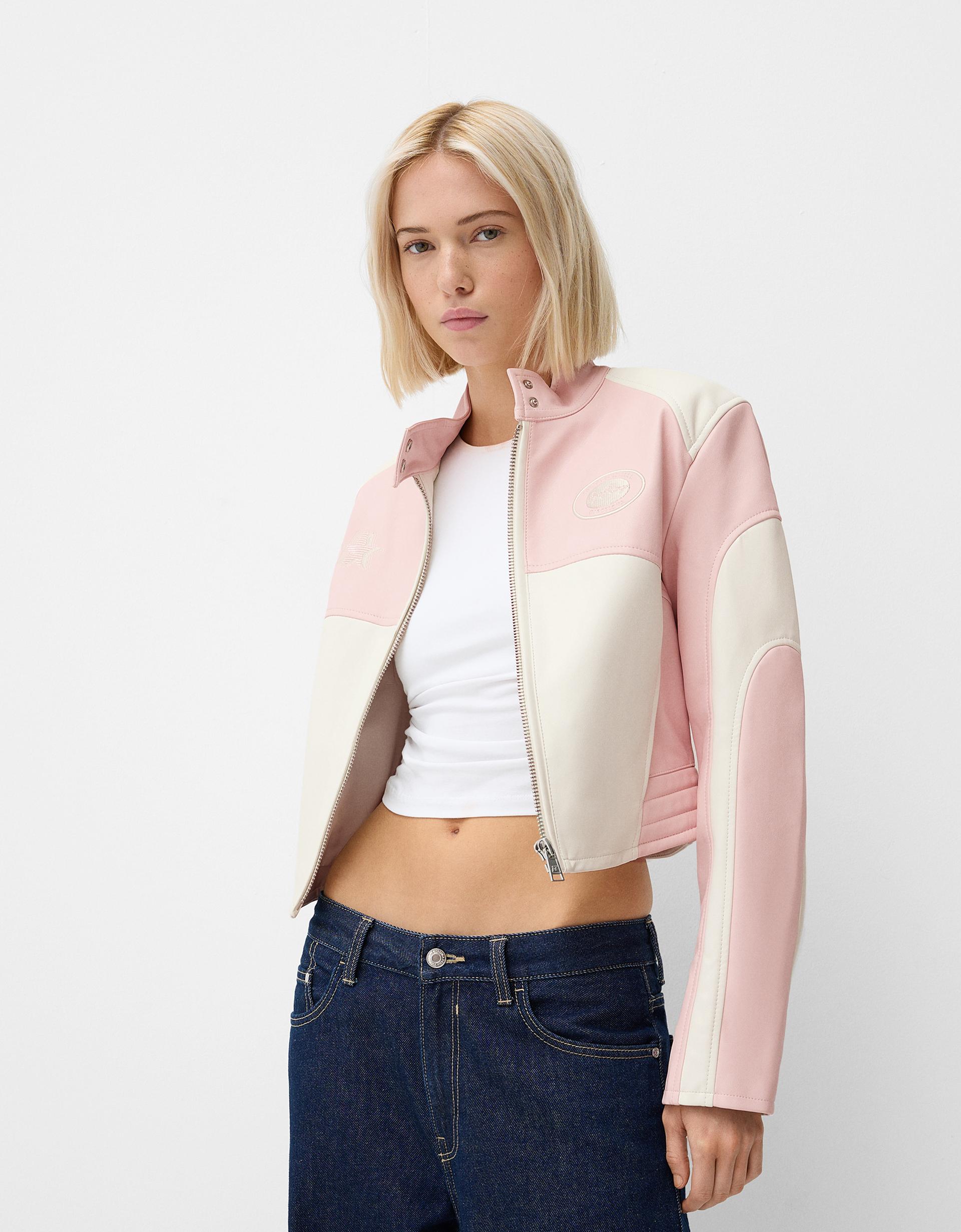 Biker Jacket Chaqueta Biker Rosa Oversize Bershka Chaquetas De