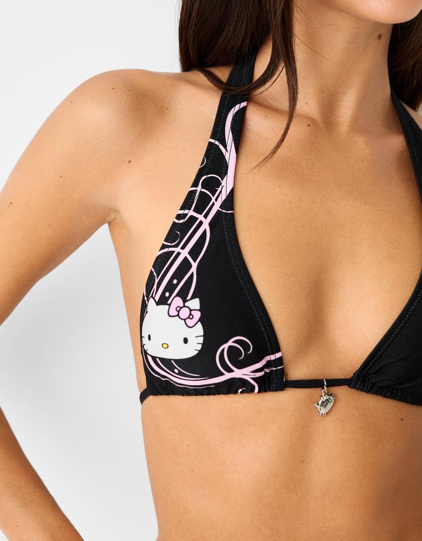 Hello Kitty halter bikini üstü-Siyah-2