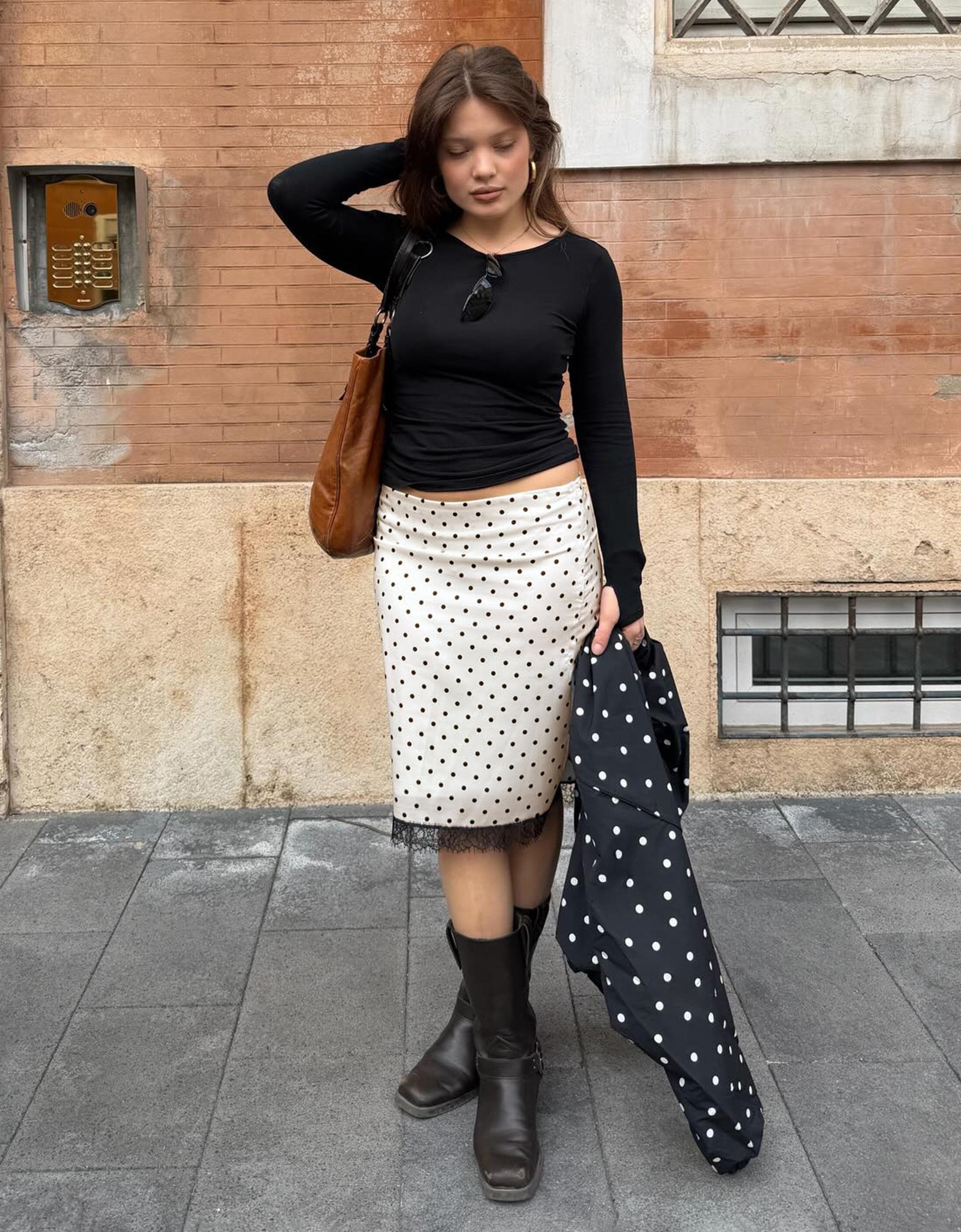 Jupe Midi Satinée 42 Blanc / Noir