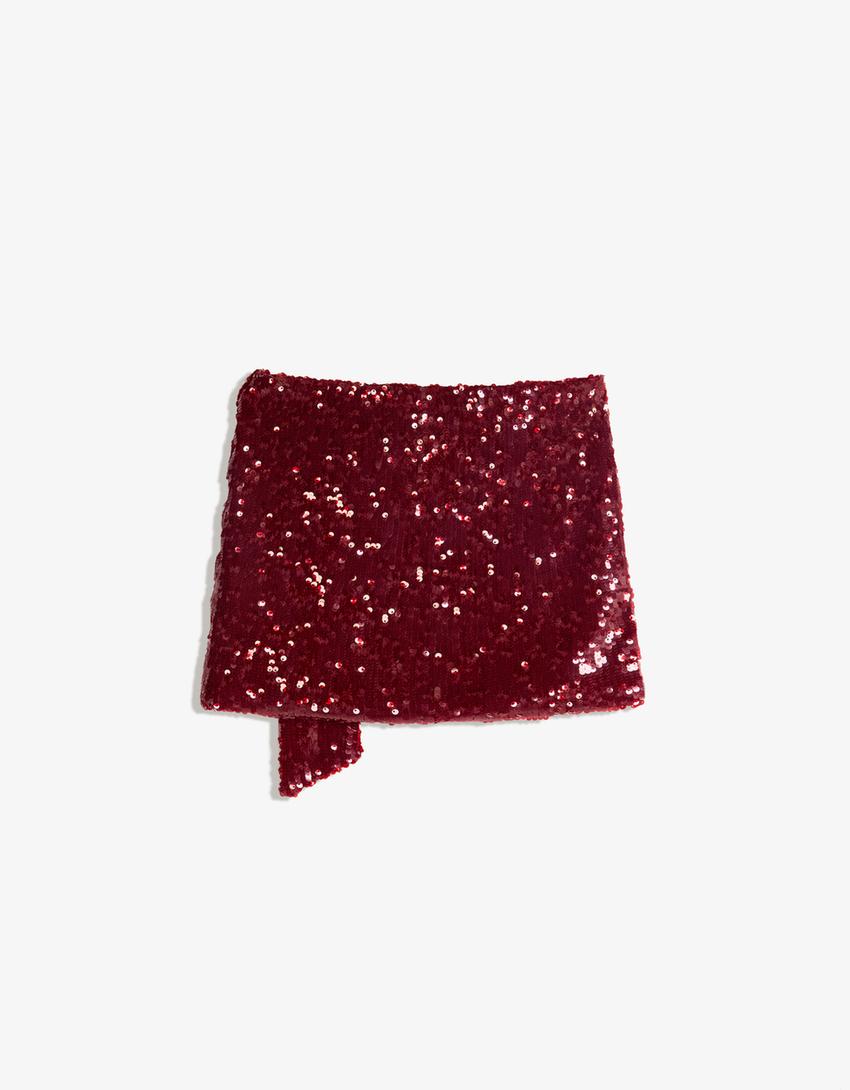 Sequin mini skirt-Red