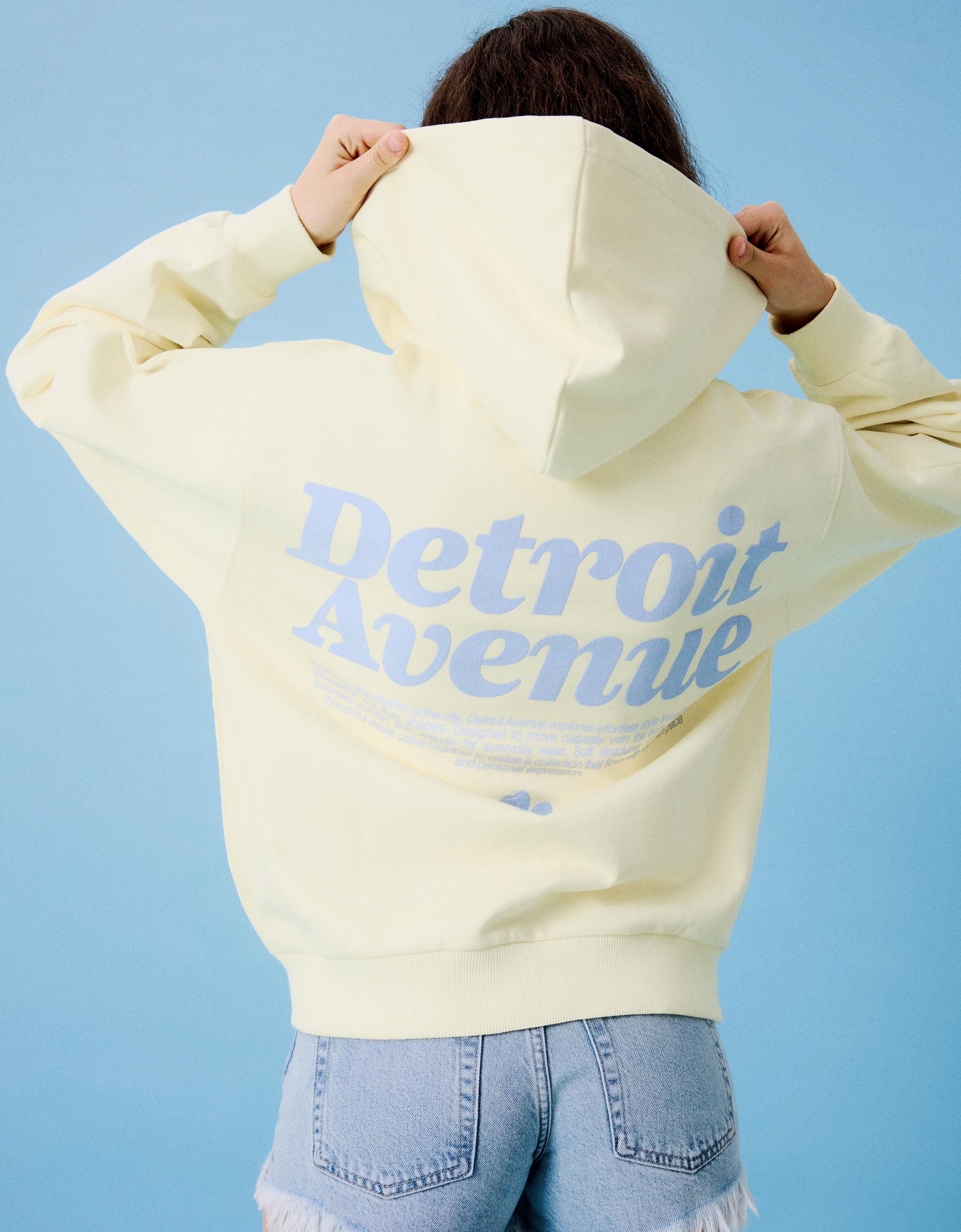 Oversize zip-up hoody with print — Yellow