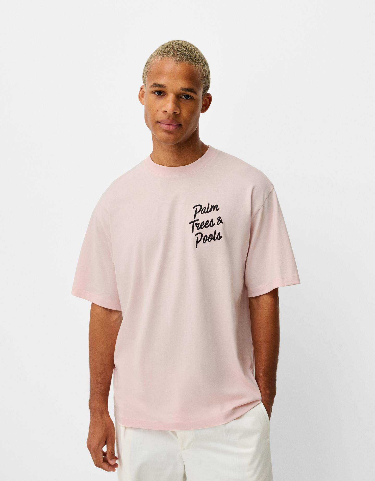 Bershka Maglietta Bershka X Paradiso A Maniche Corte Con Stampa Uomo Xs Rosa