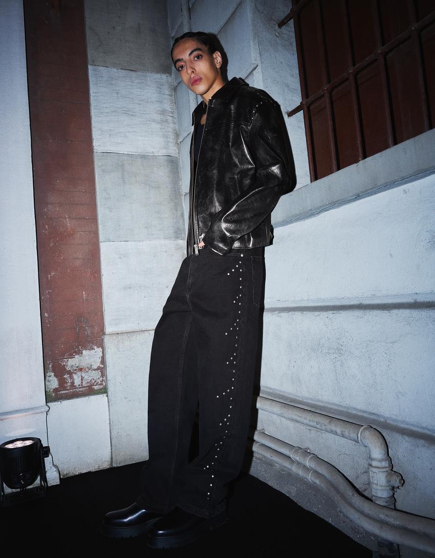 Jeans baggy tachas-Preto