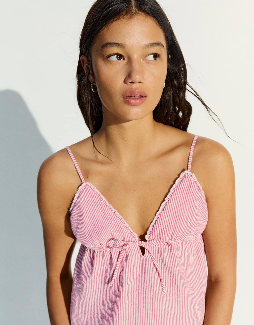 Ruffled strappy top-Red