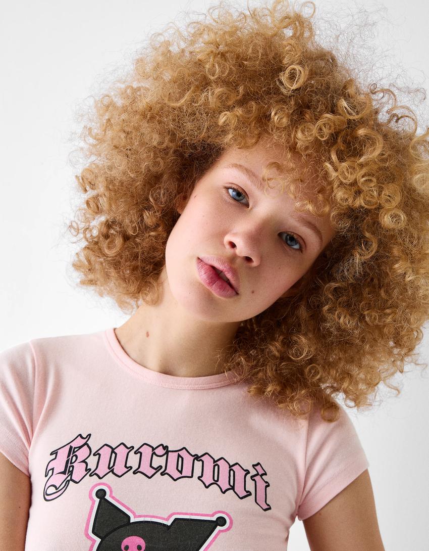 تيشرت بطبعة كورامي وأكمام قصيرة-زهري-2