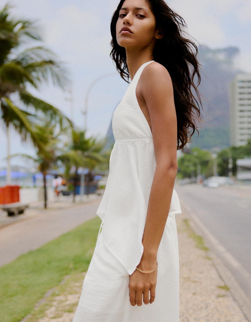 Tied halter top-Off white