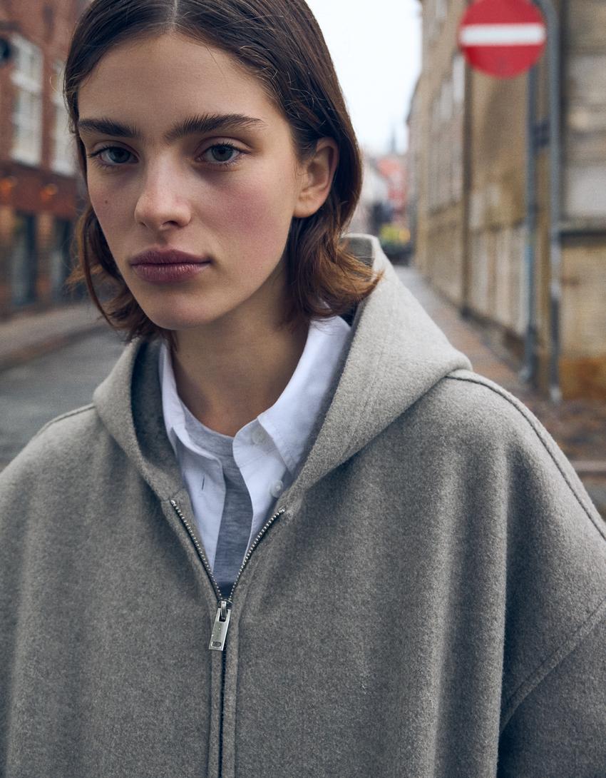 Wool-effect zip-up hoodie-Green