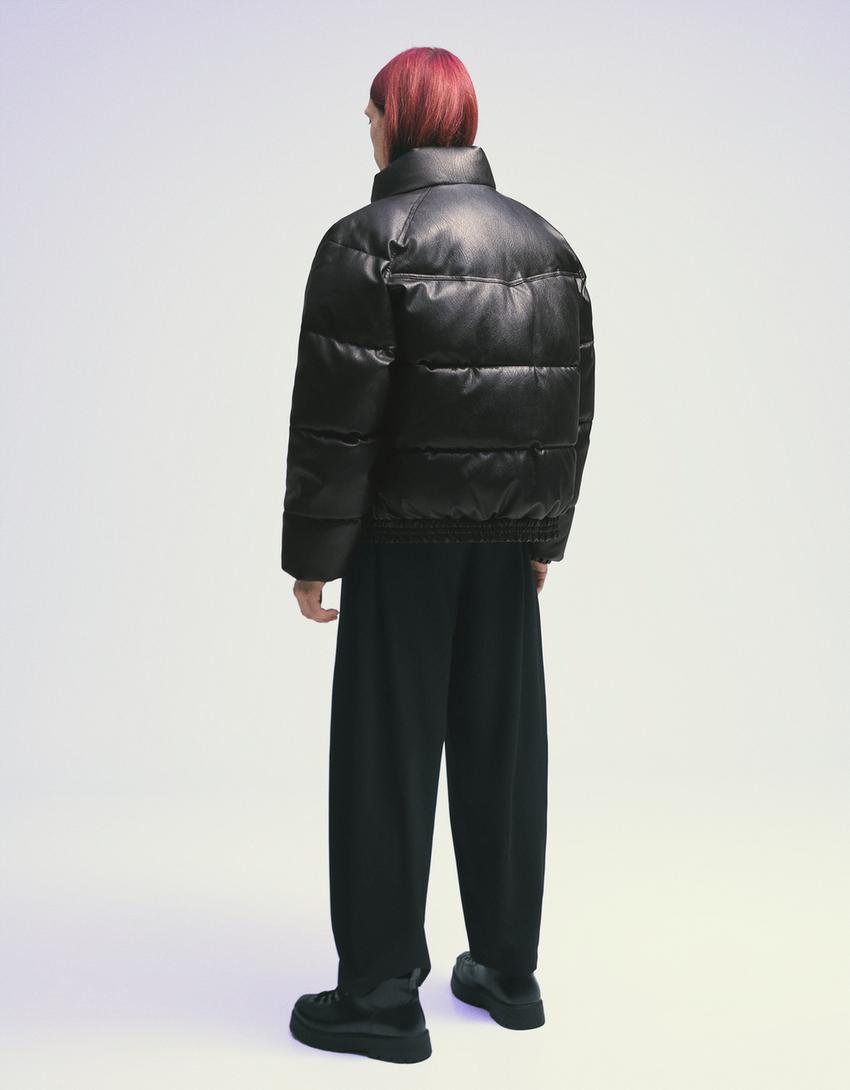 Puffy leather effect jacket-Black