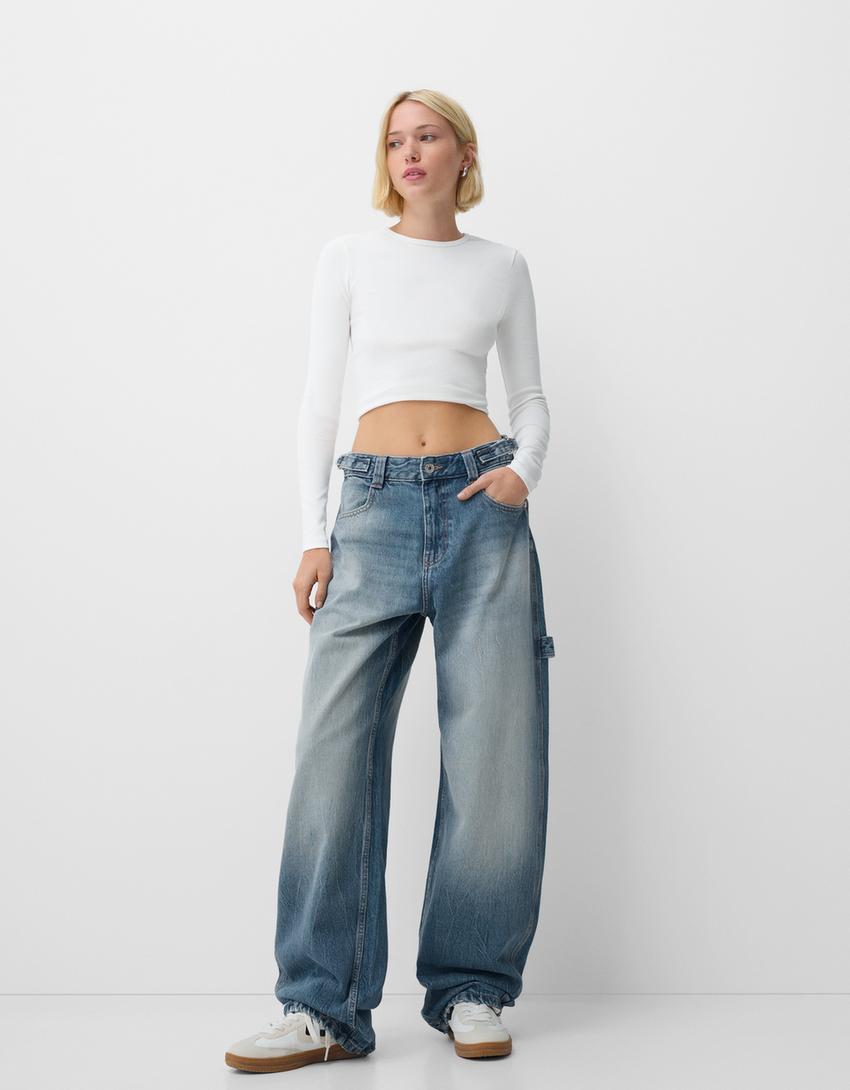 Verstelbare balloon fit carpenter jeans-Gewassen blauw-0