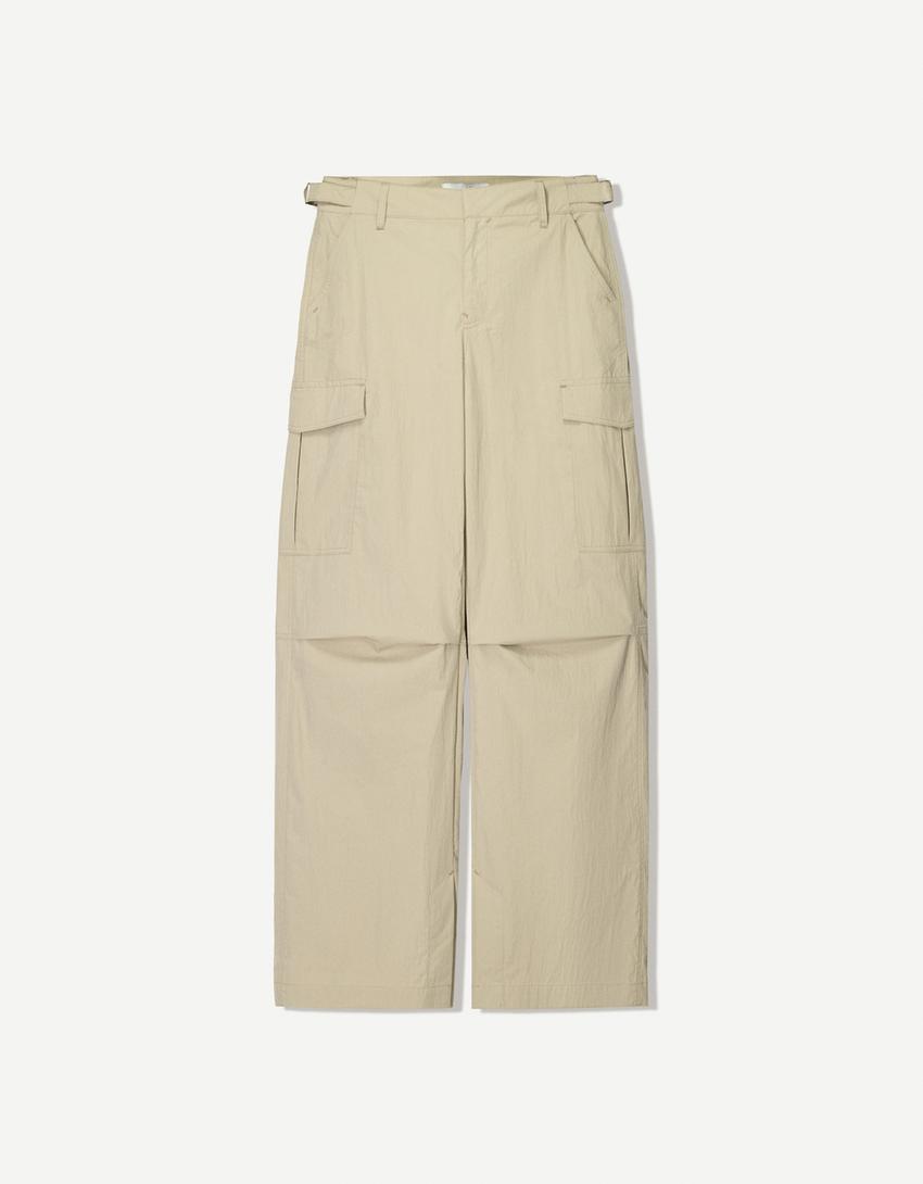 Pantalón wide leg cargo ajustable-Kaki-3