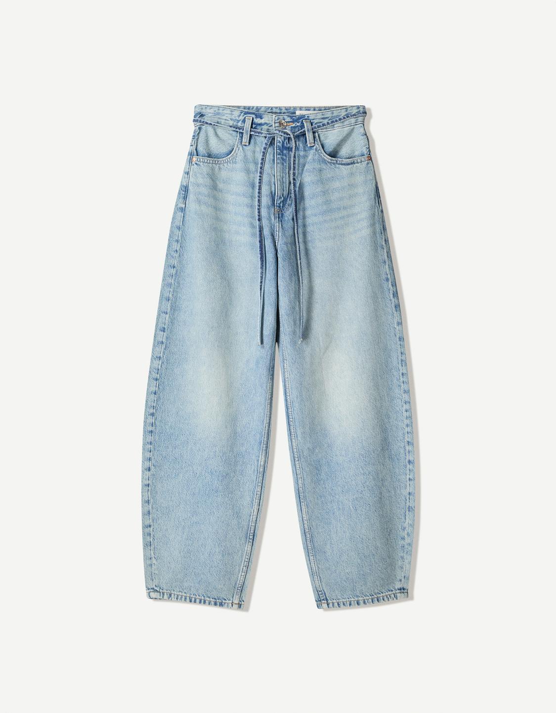 Cropped balloon fit jeans with drawstring