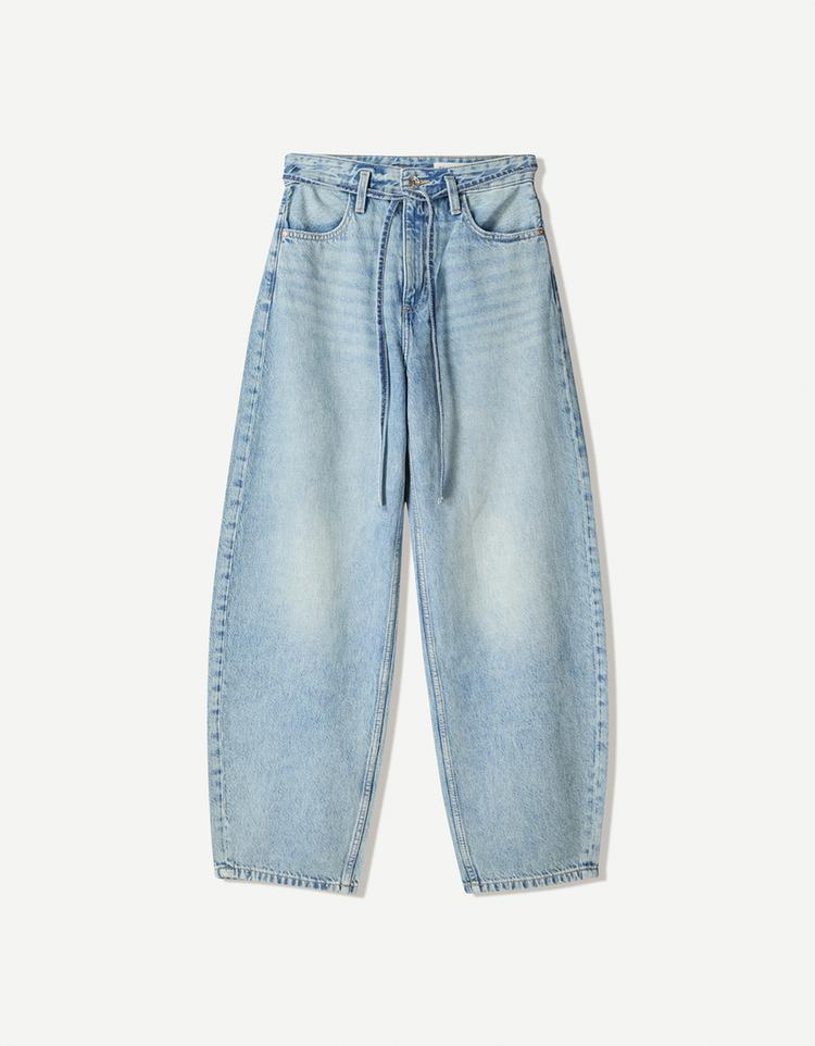 Cropped balloon fit jeans with drawstring