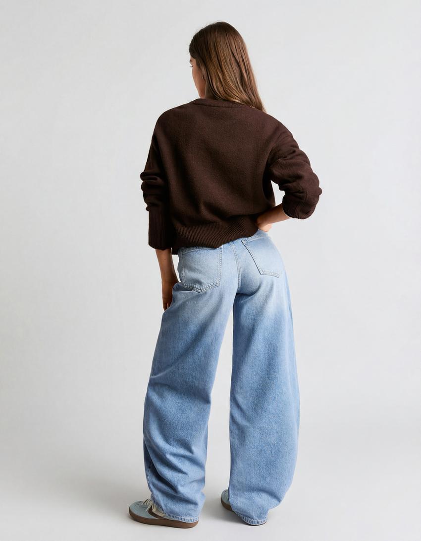 High-waist barrel-leg jeans-Light blue