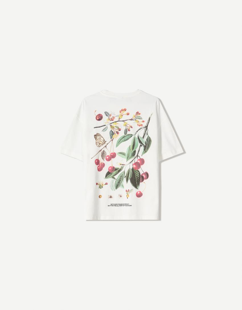 Oversized T-shirt met print en korte mouw-Gebroken Wit-4