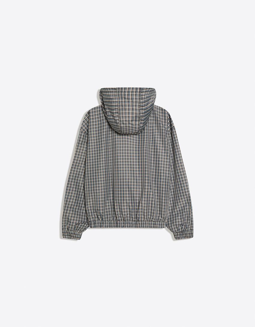 Oversize plaid technical jacket-Light blue