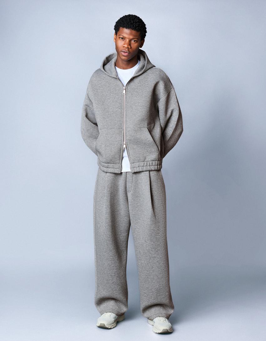 Sweatshirt mit Reißverschluss, Kapuze und Neopren-Effekt-Grau