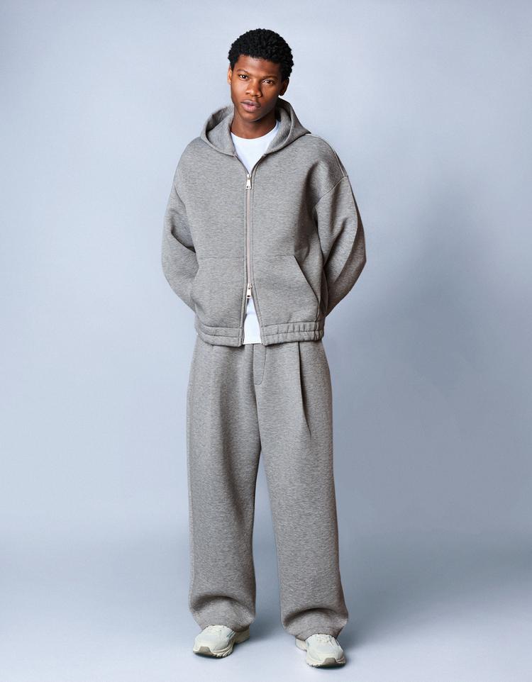 Neoprene effect zip-up hoodie