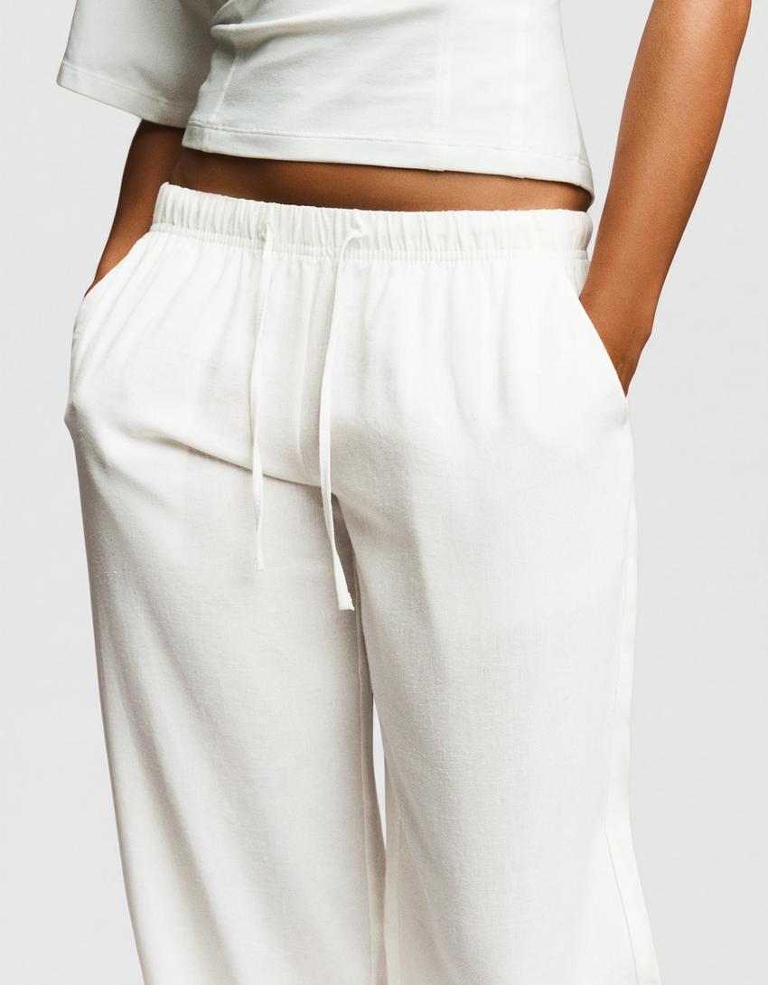 Pantalón cintura elástica-Blanco roto