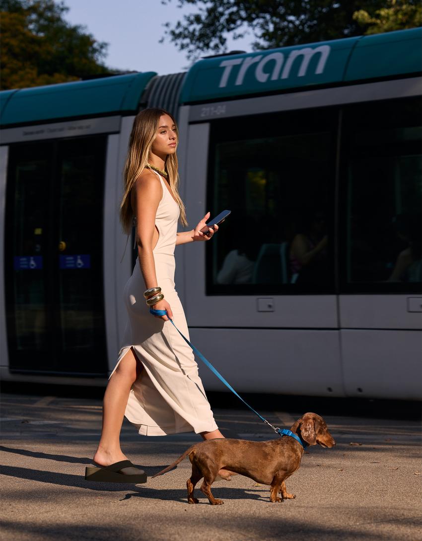 Textured midi dress-Beige