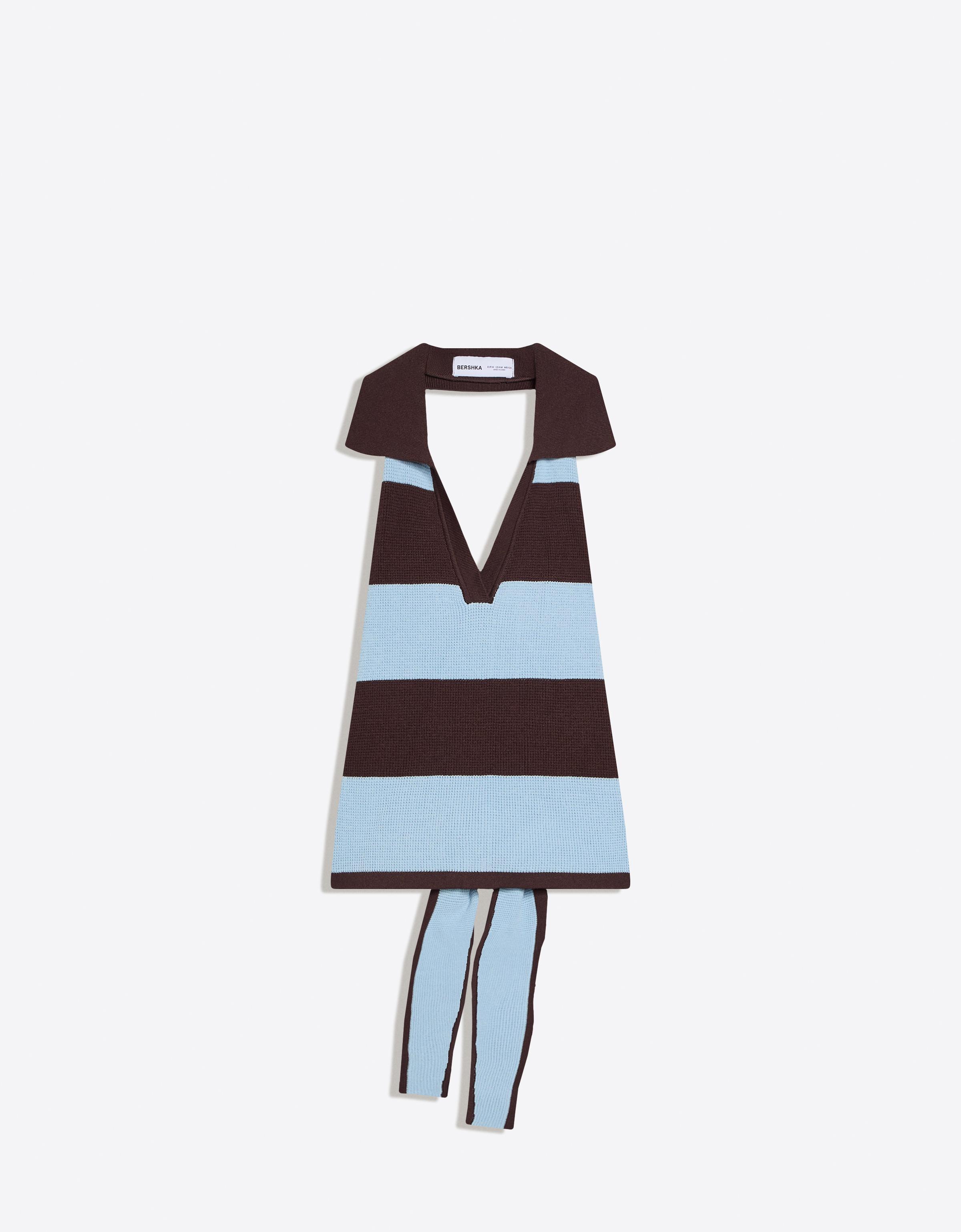 Polo collar top with back knot