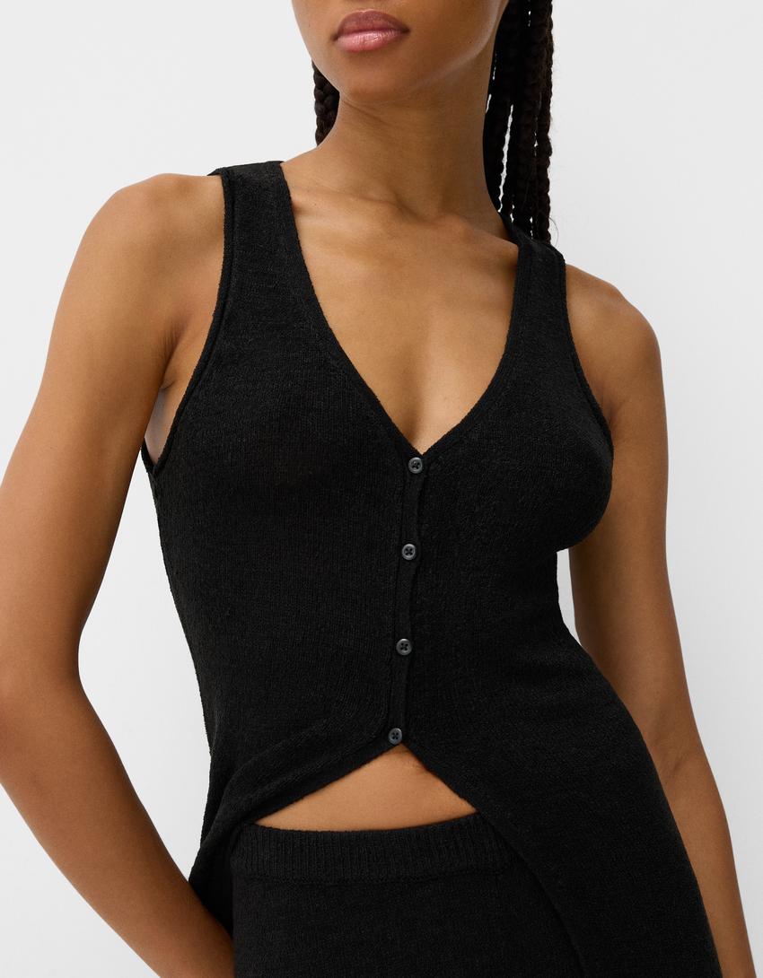 Ensemble gilet sans manches et pantalon flare-Noir-3