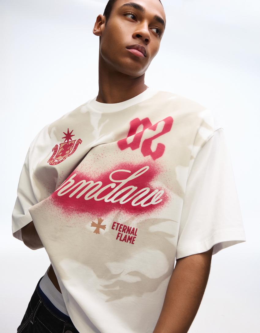 Camiseta manga corta boxy print-Blanco roto
