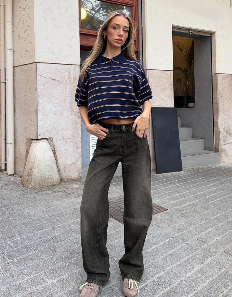 Yüksek bel straight fit geniş paça jean