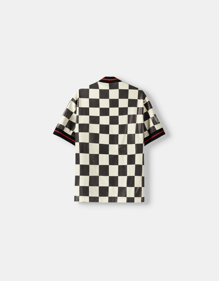 Риза NFL от изкуствена кожа с къс ръкав и бродирани апликации-Бяло / Черно-5