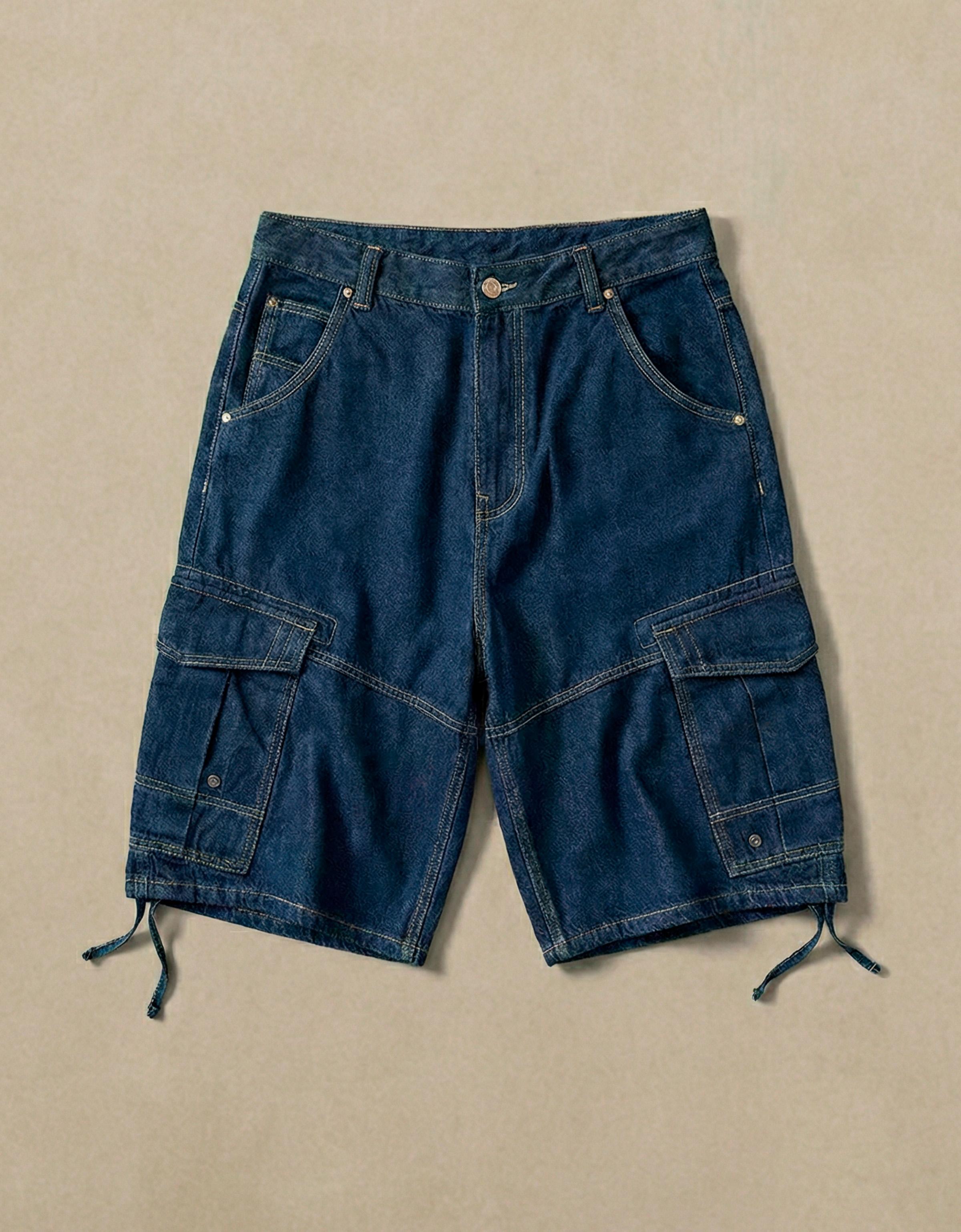 Denim cargo parachute Bermuda shorts — Navy