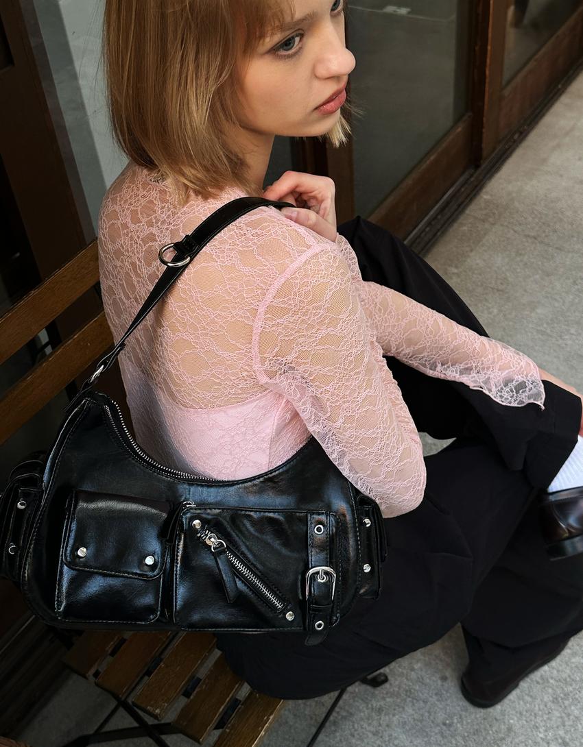 Langarmshirt mit Spitze-Rosa