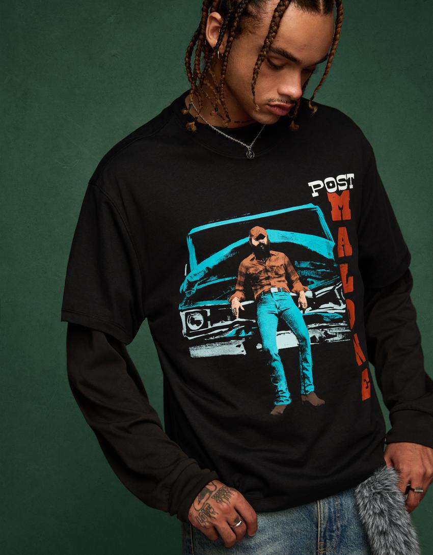 Post Malone print short-sleeve T-shirt-Black-0