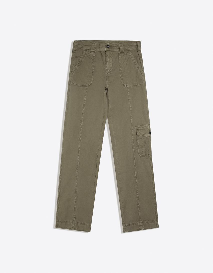 Straight cargo trousers-Khaki