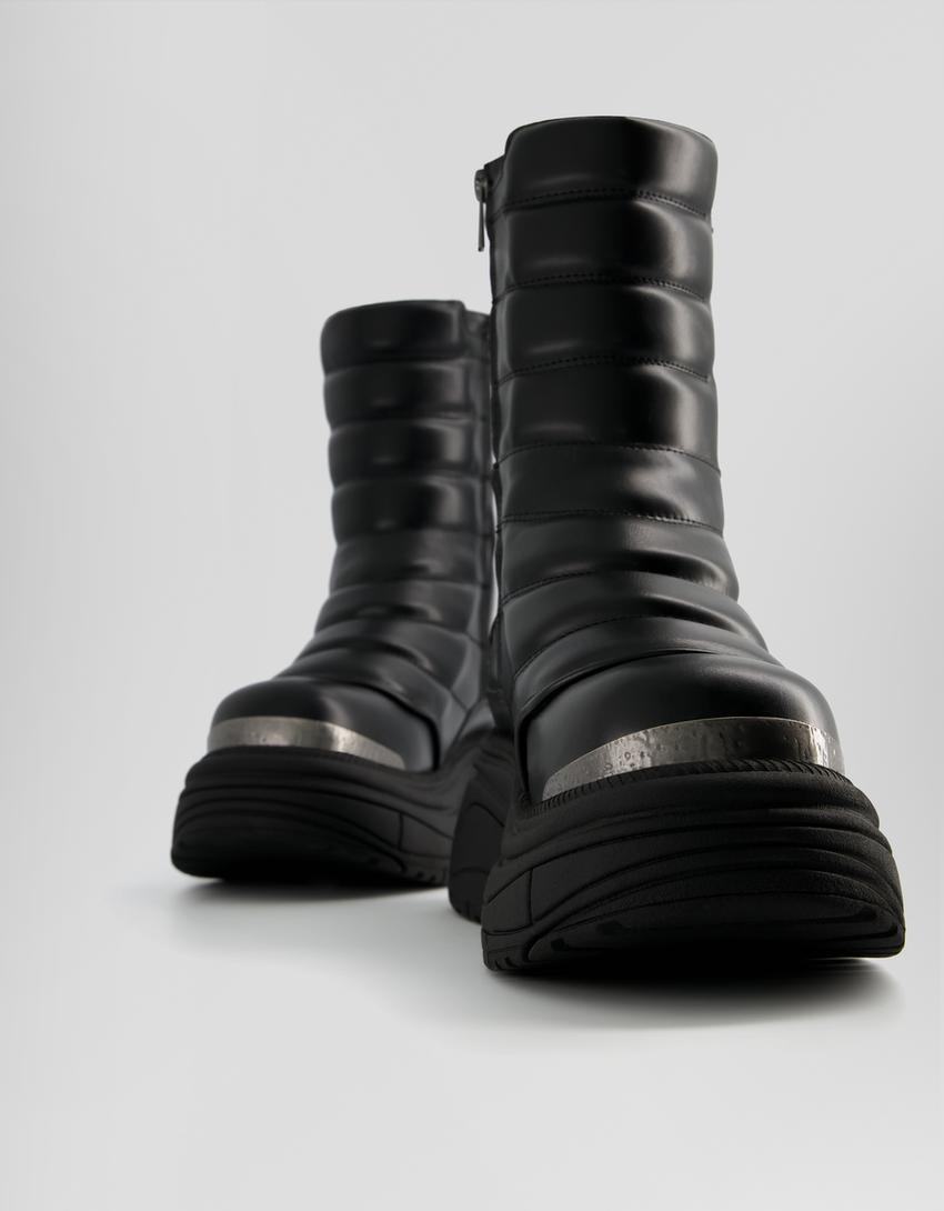 Men’s quilted platform ankle boots with buckles-BLACK