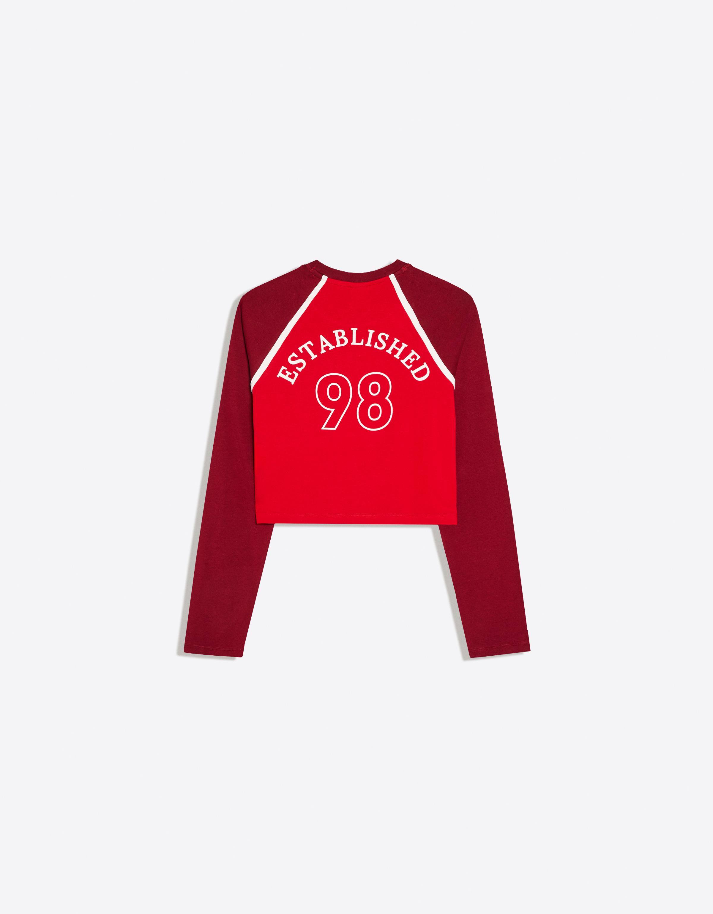 Long sleeve raglan print T-shirt — Red
