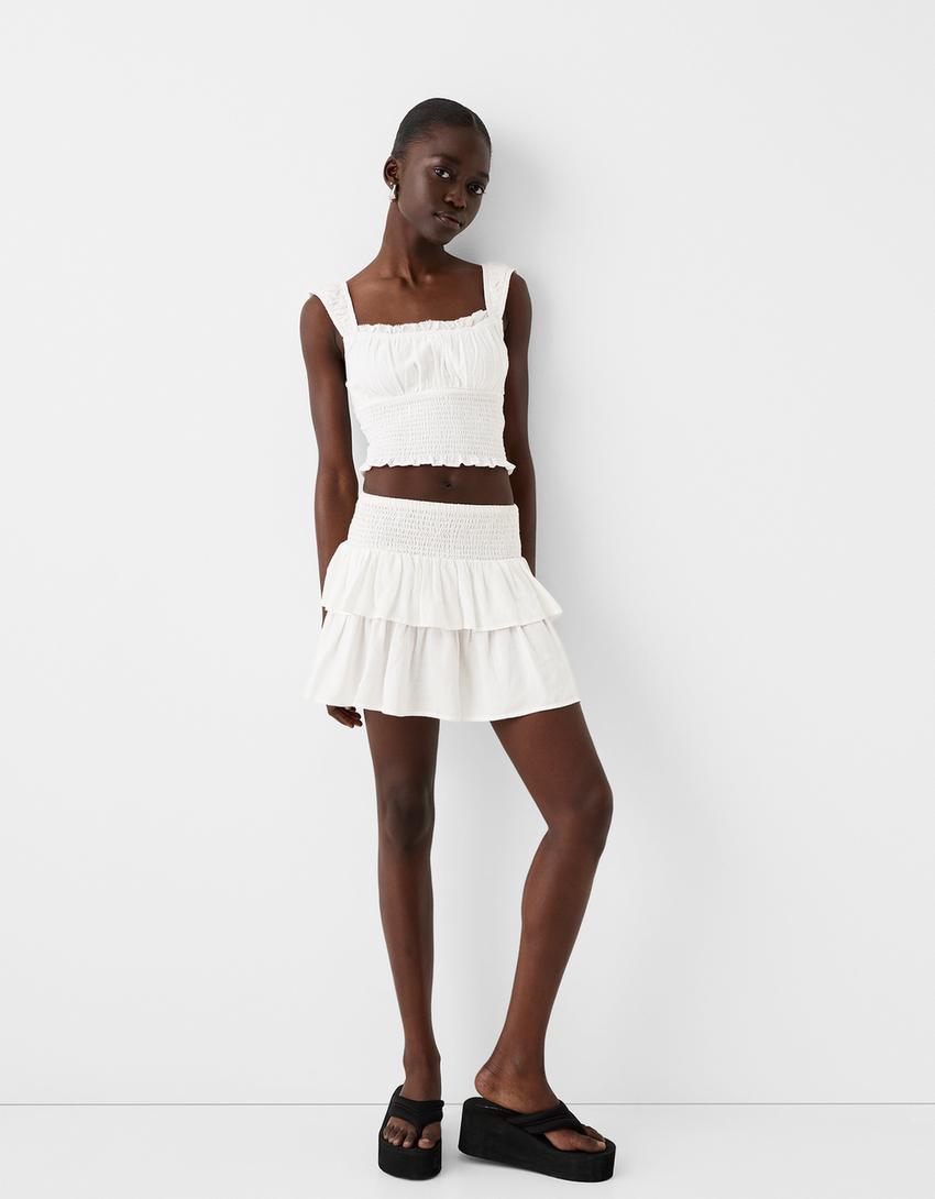 Rustic fabric gathered top-Off white-3