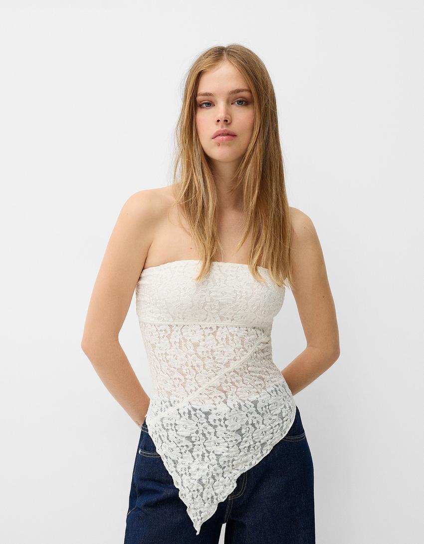 Blonde lace bandeau top-Cream-0