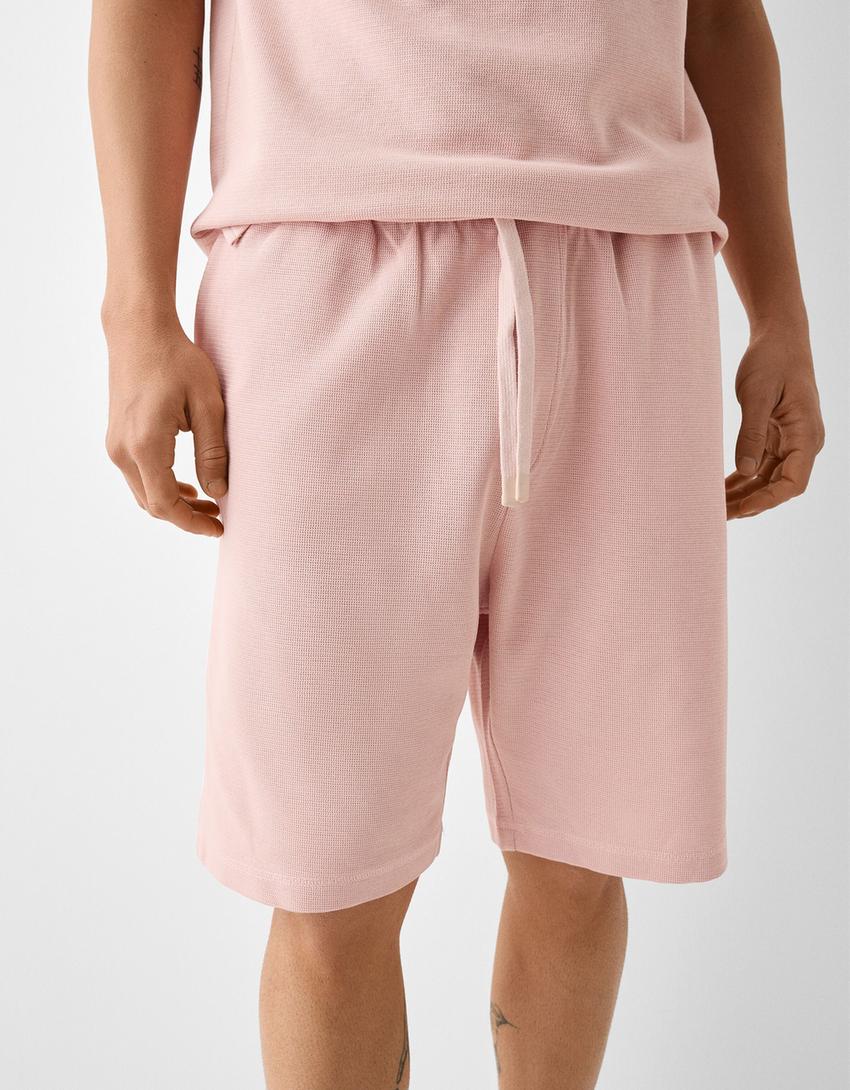 Bermuda relaxed fit molleton texturé-Rose-3