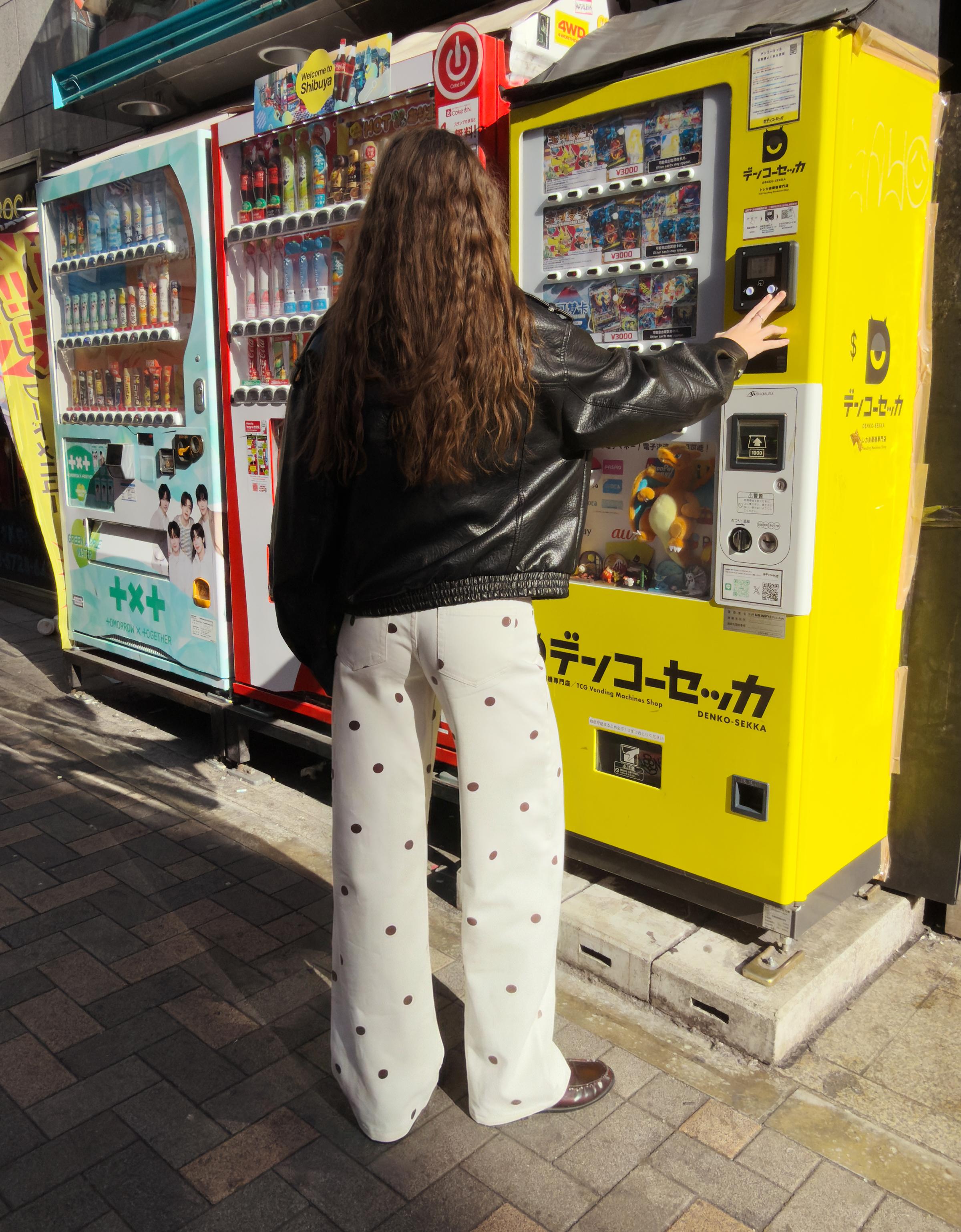 Puantiye desenli geniş paça jean - Görsel 18