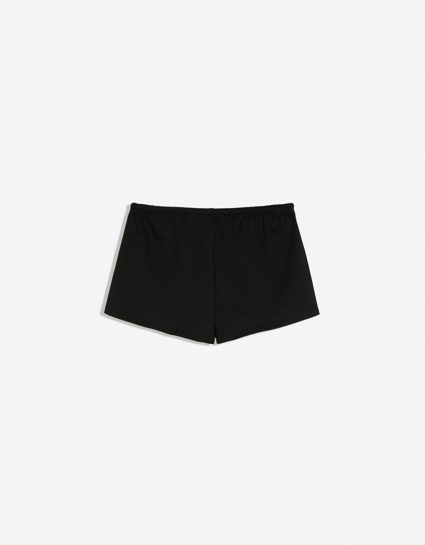 Plush shorts with elasticated waistband-Black