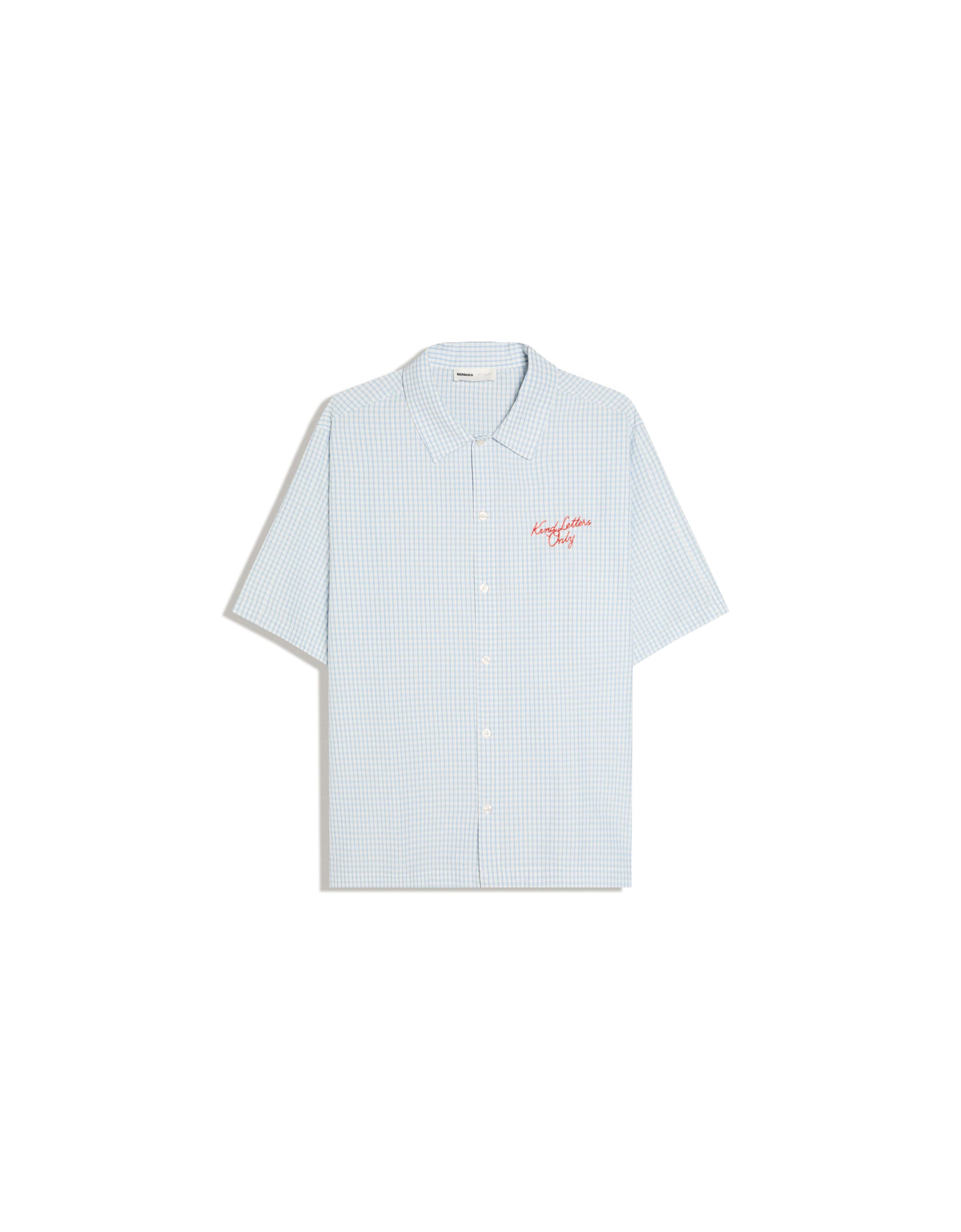 Boxy embroidered short sleeve shirt — Light blue