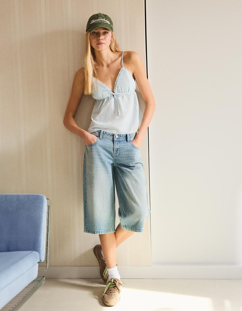 Bow detail strappy top-Blue